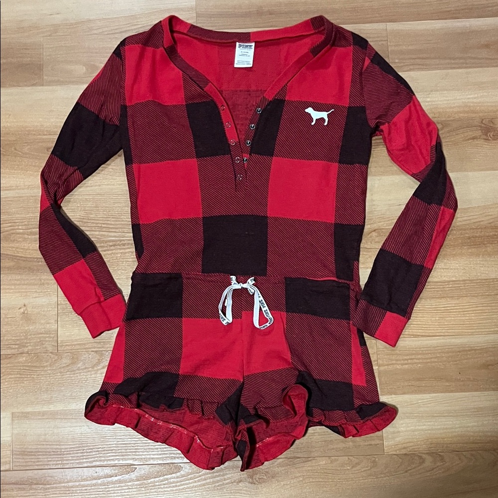 PINK Victoria's Secret Red and Black Checkered Romper